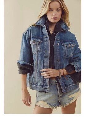 Free People Jolene Trucker Denim Jacket oversized medium